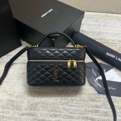 Replica Saint Laurent Gaby Mini Vanity Bag in Black Lambskin