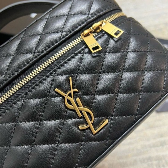 Replica Saint Laurent Gaby Mini Vanity Bag in Black Lambskin Replica Saint Laurent Gaby Mini Vanity Bag in Black Lambskin