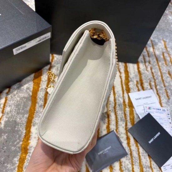 Fake Saint Laurent Medium Envelope Bag In White Grained Leather Replica Replica Saint Laurent Medium Envelope Bag In White Grained Leather