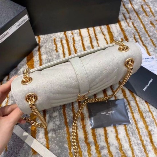 Fake Saint Laurent Medium Envelope Bag In White Grained Leather Replica Replica Saint Laurent Medium Envelope Bag In White Grained Leather