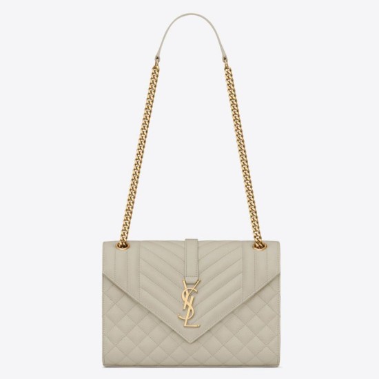 Fake Saint Laurent Medium Envelope Bag In White Grained Leather Replica Replica Saint Laurent Medium Envelope Bag In White Grained Leather