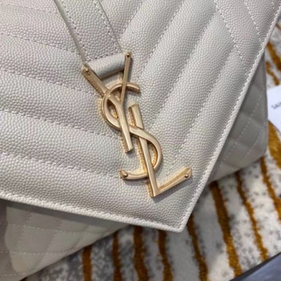 Fake Saint Laurent Medium Envelope Bag In White Grained Leather Replica Replica Saint Laurent Medium Envelope Bag In White Grained Leather
