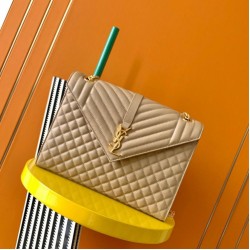 Replica Saint Laurent Envelope Large Bag In Beige Matelasse Grained Leather