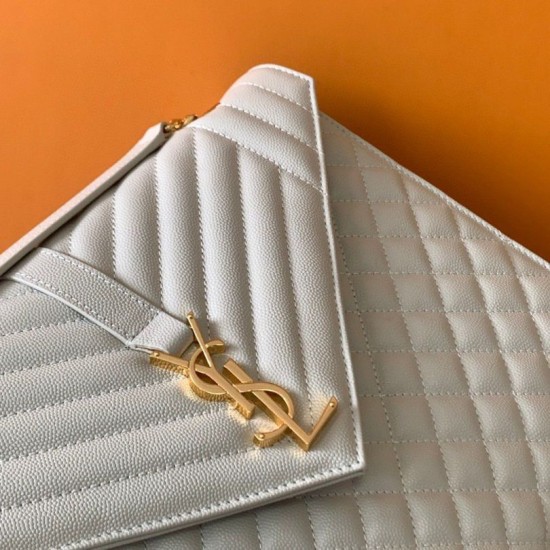 Replica Saint Laurent Envelope Large Bag In White Matelasse Grained Leather Replica Saint Laurent Envelope Large Bag In White Matelasse Grained Leather