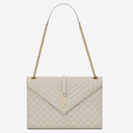 Replica Saint Laurent Envelope Large Bag In White Matelasse Grained Leather Replica Saint Laurent Envelope Large Bag In White Matelasse Grained Leather