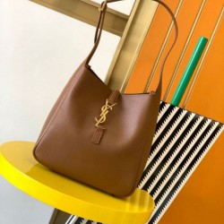 Replica Saint Laurent Le 5 À 7 Supple Small Hobo Bag in Brown Leather