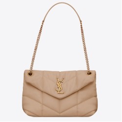 Fake Saint Laurent Small Loulou Puffer Bag In Beige Lambskin Replica