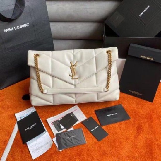 Replica Saint Laurent Loulou Puffer Medium Bag In Ivory Lambskin Replica Saint Laurent Loulou Puffer Medium Bag In Ivory Lambskin