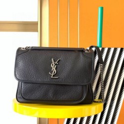 Replica Saint Laurent Niki Medium Chain Bag in Black Grained Lambskin
