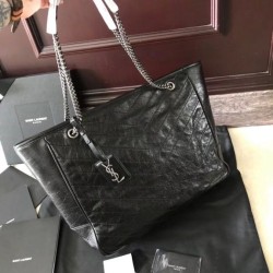Replica Saint Laurent Niki Shopping Bag In Black Crinkled Calfskin