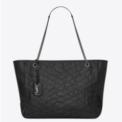 Replica Saint Laurent Niki Shopping Bag In Black Crinkled Calfskin
