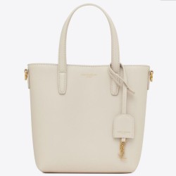 Fake Saint Laurent Mini Toy Shopping Bag in White Calfskin Replica