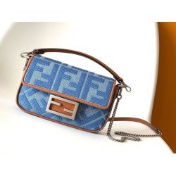 Replica Fendi Baguette Mini Bag Denim with FF Embroidery