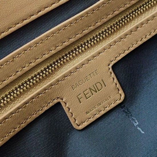 Fake Fendi Medium Baguette Bag Beige FF Nappa Replica Fake Fendi Medium Baguette Bag Beige FF Nappa Replica