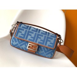 Replica Fendi Baguette Medium Bag Denim with FF Embroidery