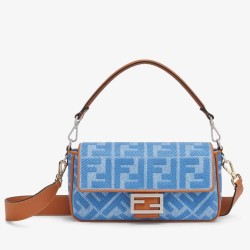 Replica Fendi Baguette Medium Bag Denim with FF Embroidery