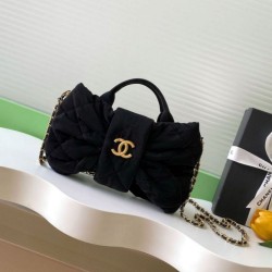 Replica Chanel Mini Bow Bag Velvet-Effect Nylon AS5849 Black