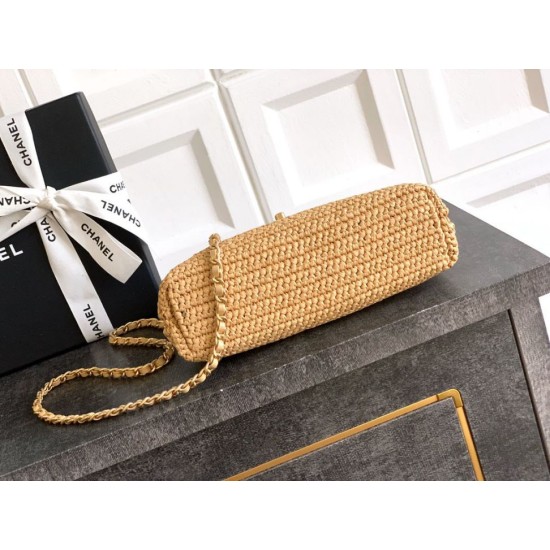 Replica Chanel Kelly Tote Handbag Raffia Apricot AS4416