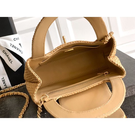 Replica Chanel Kelly Tote Handbag Raffia Apricot AS4416