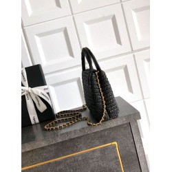 Replica Chanel Kelly Tote Handbag Raffia Black AS4416