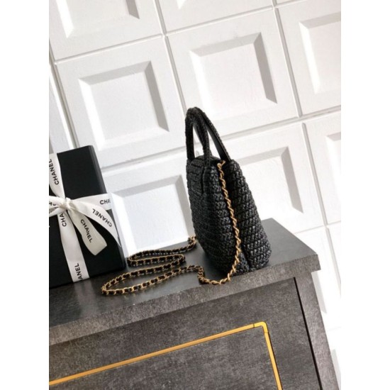 Replica Chanel Kelly Tote Handbag Raffia Black AS4416