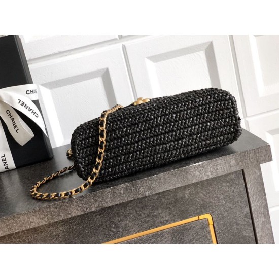 Replica Chanel Kelly Tote Handbag Raffia Black AS4416