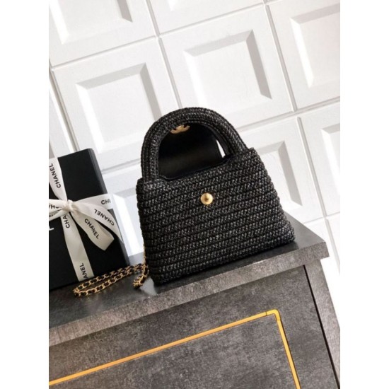 Replica Chanel Kelly Tote Handbag Raffia Black AS4416