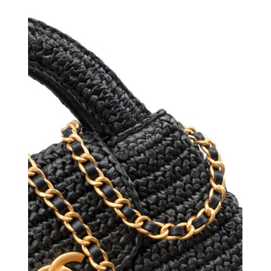 Replica Chanel Kelly Tote Handbag Raffia Black AS4416