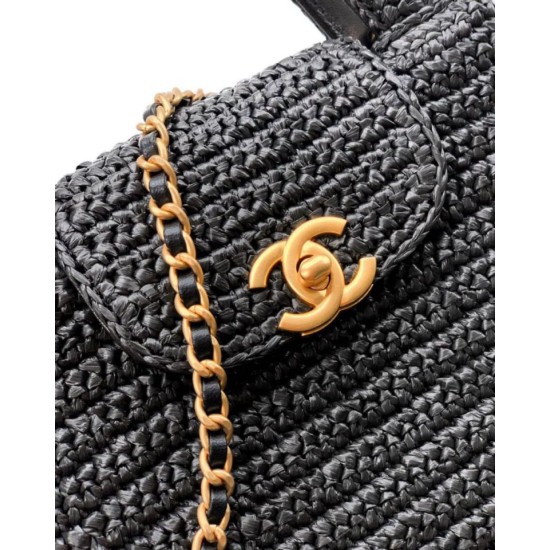 Replica Chanel Kelly Tote Handbag Raffia Black AS4416