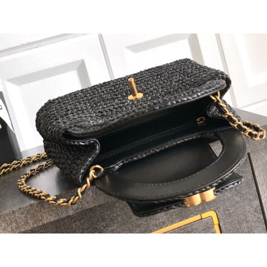Replica Chanel Kelly Tote Handbag Raffia Black AS4416