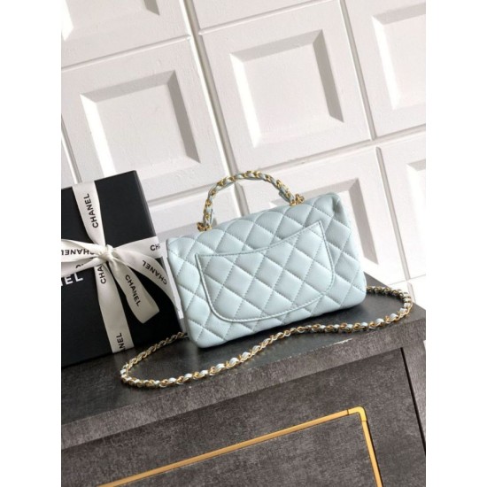 Replica Chanel Small Flap Bag with Top Handle AS5702 Light Blue