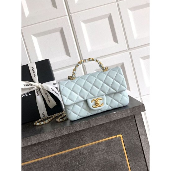 Replica Chanel Small Flap Bag with Top Handle AS5702 Light Blue