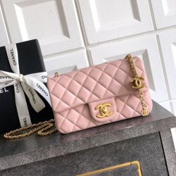 Replica Chanel Small Classic Flap CF Bag Shiny lambskin Pink