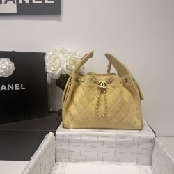 Replica Chanel 25c AS5293 Small Vintage Hobo Drawstring bucket Bag Deerskin Yellow 