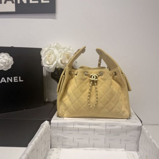 Replica Chanel 25c AS5293 Small Vintage Hobo Drawstring bucket Bag Deerskin Yellow 