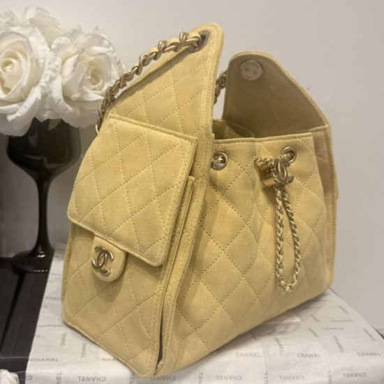 Replica Chanel 25c AS5293 Small Vintage Hobo Drawstring bucket Bag Deerskin Yellow 