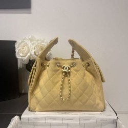 Replica Chanel 25c AS5293 Small Vintage Hobo Drawstring bucket Bag Deerskin Yellow 