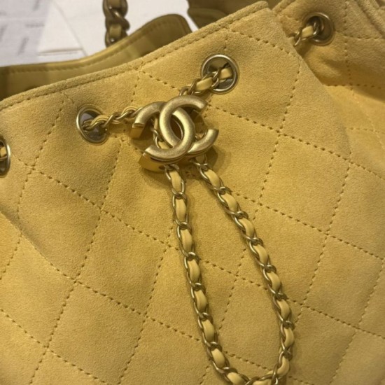 Replica Chanel 25c AS5293 Small Vintage Hobo Drawstring bucket Bag Deerskin Yellow 