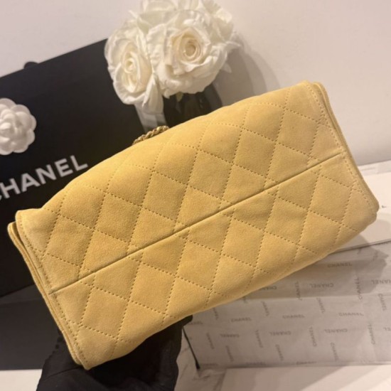 Replica Chanel 25c AS5293 Small Vintage Hobo Drawstring bucket Bag Deerskin Yellow 