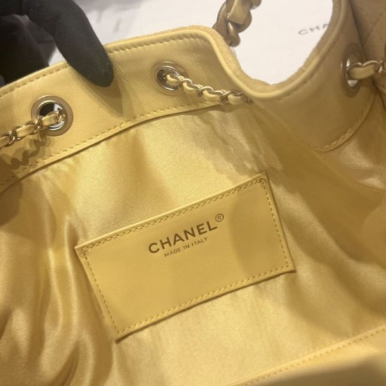 Replica Chanel 25c AS5293 Small Vintage Hobo Drawstring bucket Bag Deerskin Yellow 