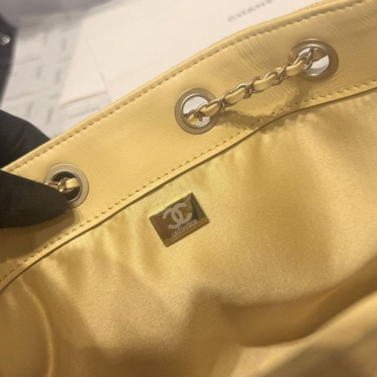 Replica Chanel 25c AS5293 Small Vintage Hobo Drawstring bucket Bag Deerskin Yellow 