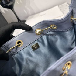 Replica Chanel 25c AS5293 Small Vintage Hobo Drawstring bucket Bag Deerskin Blue 