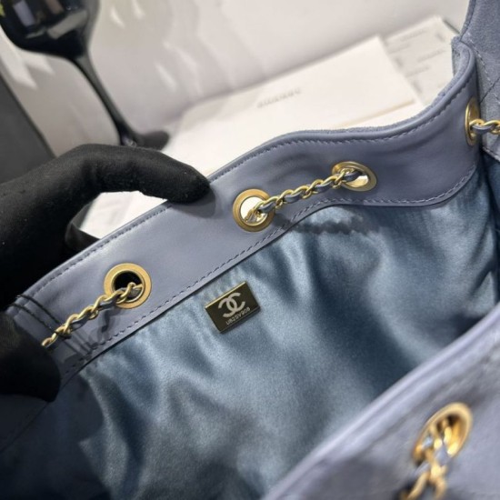Replica Chanel 25c AS5293 Small Vintage Hobo Drawstring bucket Bag Deerskin Blue 