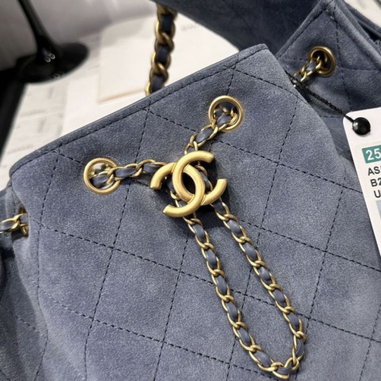 Replica Chanel 25c AS5293 Small Vintage Hobo Drawstring bucket Bag Deerskin Blue 