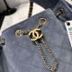 Replica Chanel 25c AS5293 Small Vintage Hobo Drawstring bucket Bag Deerskin Blue 