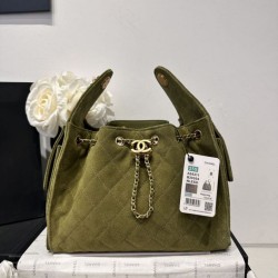 Replica Chanel 25c AS5293 Small Vintage Hobo Drawstring bucket Bag Deerskin Green