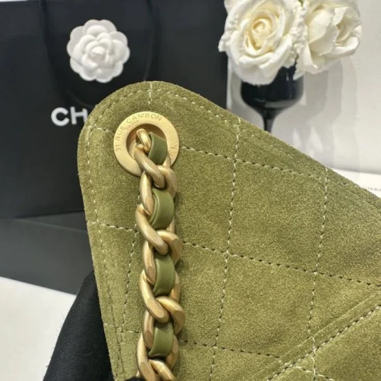 Replica Chanel 25c AS5293 Small Vintage Hobo Drawstring bucket Bag Deerskin Green
