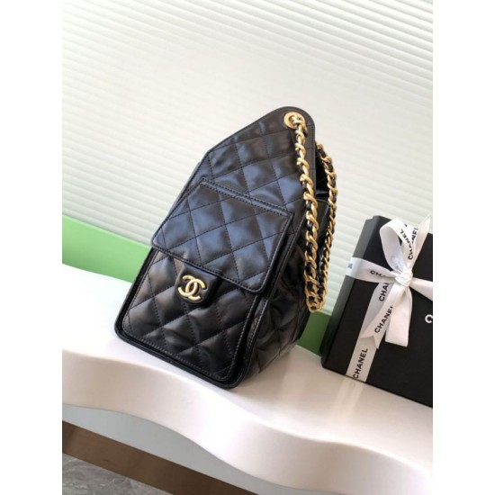 Replica Chanel 25c AS5293 Small Vintage Hobo Drawstring bucket Bag cowhide Black