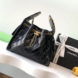 Replica Chanel 25c AS5293 Small Vintage Hobo Drawstring bucket Bag cowhide Black