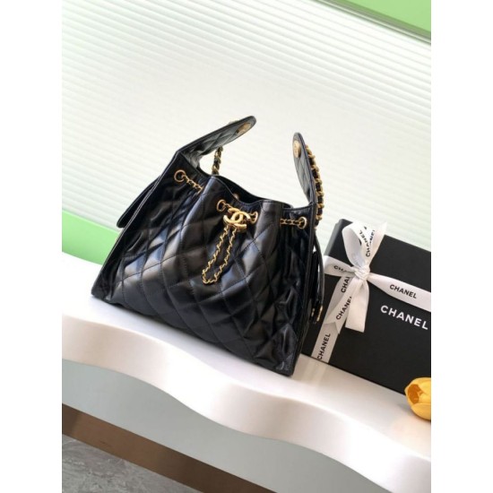 Replica Chanel 25c AS5293 Small Vintage Hobo Drawstring bucket Bag cowhide Black